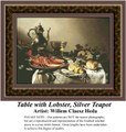 Table with Lobster, Silver Teapot, Still Lifes Counted Cross Stitch Pattern, Fine Art Counted Cross Stitch Pattern