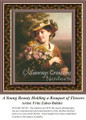 A Young Beauty Holding a Bouquet of Flowers, Fine Art Counted Cross Stitch Pattern, Women Counted Cross Stitch Pattern