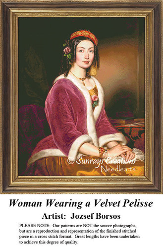 Woman Wearing a Velvet Pelisse, RE-1254 cross stitch pattern