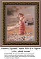 Femme Elegante Voyant Filer Un Vapeur, Fine Art Counted Cross Stitch Pattern, Women Counted Cross Stitch Pattern