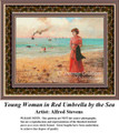 Young Woman in Red Umbrella by the Sea, Fine Art Counted Cross Stitch Pattern, Women Counted Cross Stitch Pattern