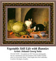 Vegetable Still Life with Bunnies, Fine Art Counted Cross Stitch Pattern