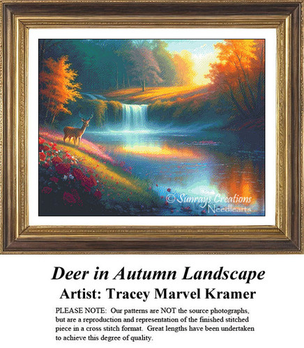 Deer in Autumn Landscape, TK-93 cross stitch pattern