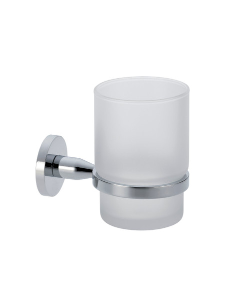 Sol frosted glass tumbler and holder chrome