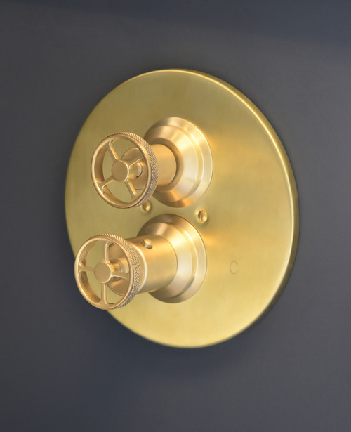 Acme 3/4inch dual outlet concealed thermostatic shower valve scuffed brass