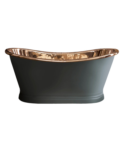 Astonian Copper roll top bath polished copper, studio green exterior - size options