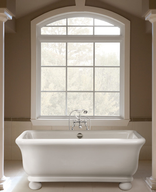 Senator 1800x850mm no-taphole freestanding solid surface bath with bun feet polished white