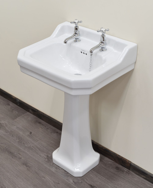Burley II 62cm 2-taphole basin and pedestal