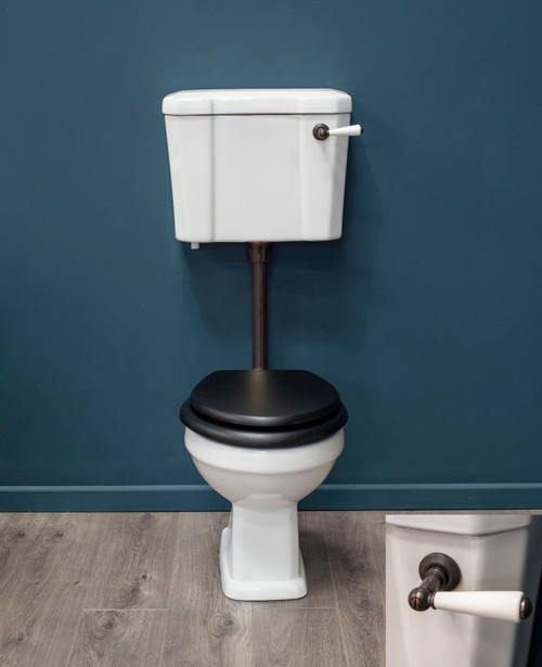 Carlton low level WC suite with aged brass flushpipe and lever