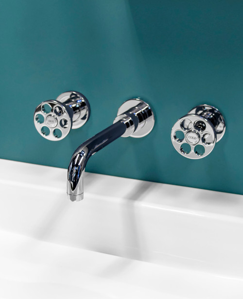 Astonian Index 3-hole wall mounted basin mixer with long spout chrome