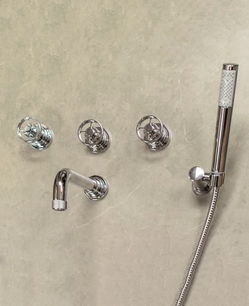 Acme wall mounted bath mixer and flexi handshower kit chrome