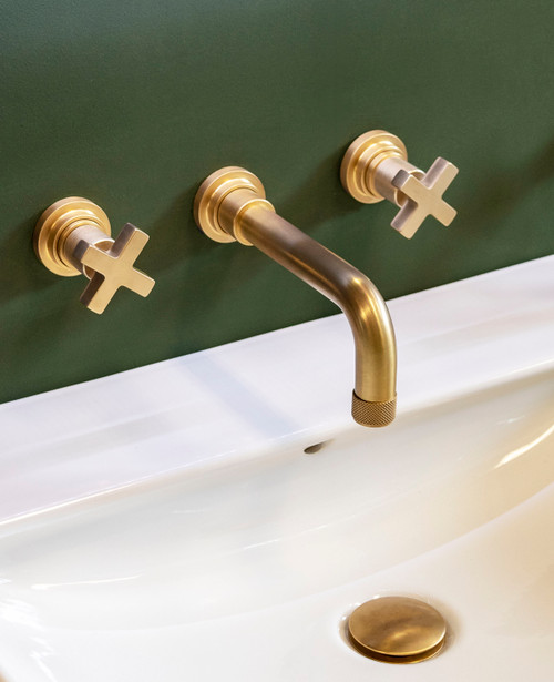 Axis 3-hole wall mounted basin mixer scuffed brass