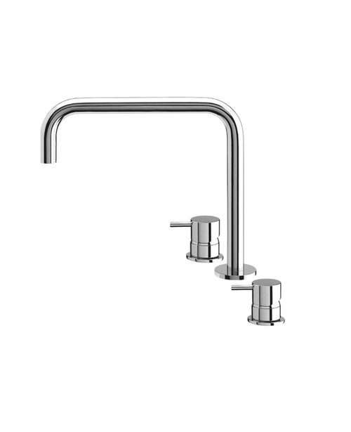 Evolution 3-hole square spout basin mixer 140mm spout brushed steel