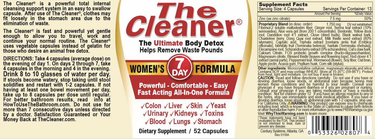 The Cleaner 7Day Womens Formula Ultimate Body Detox (52 Capsules)