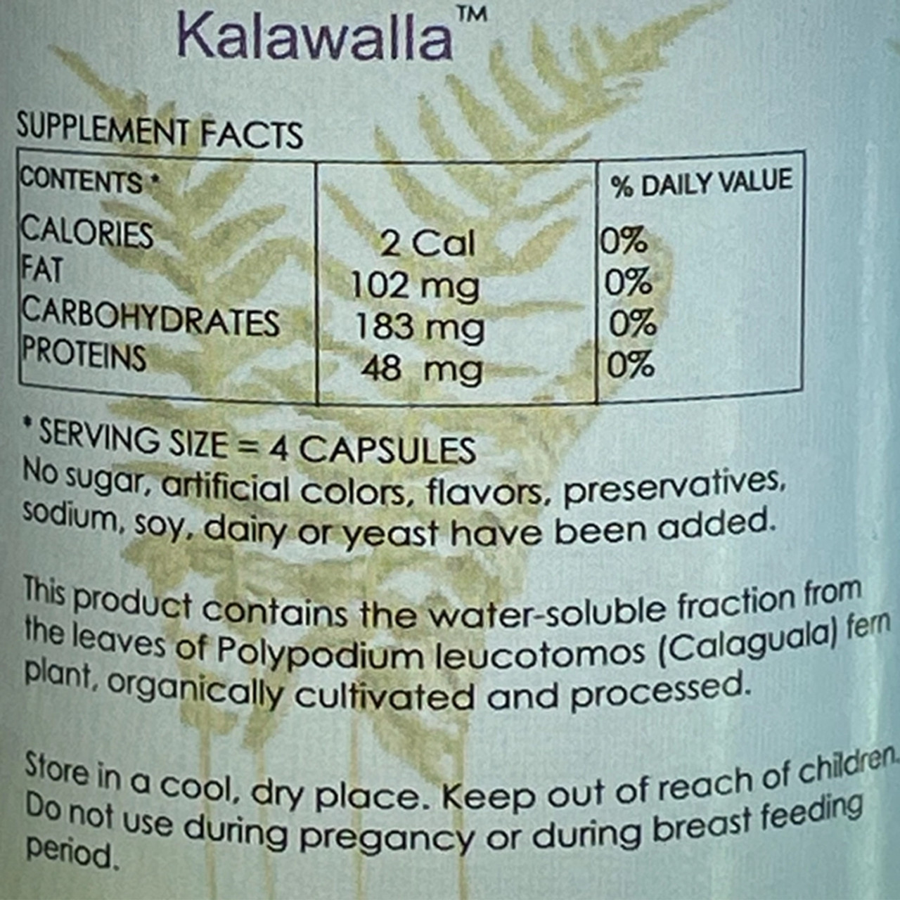 Kalawalla (Calaguala) with Polypodium Leucotomos - Immune Support Supplement (120 VCaps) Supplement Facts