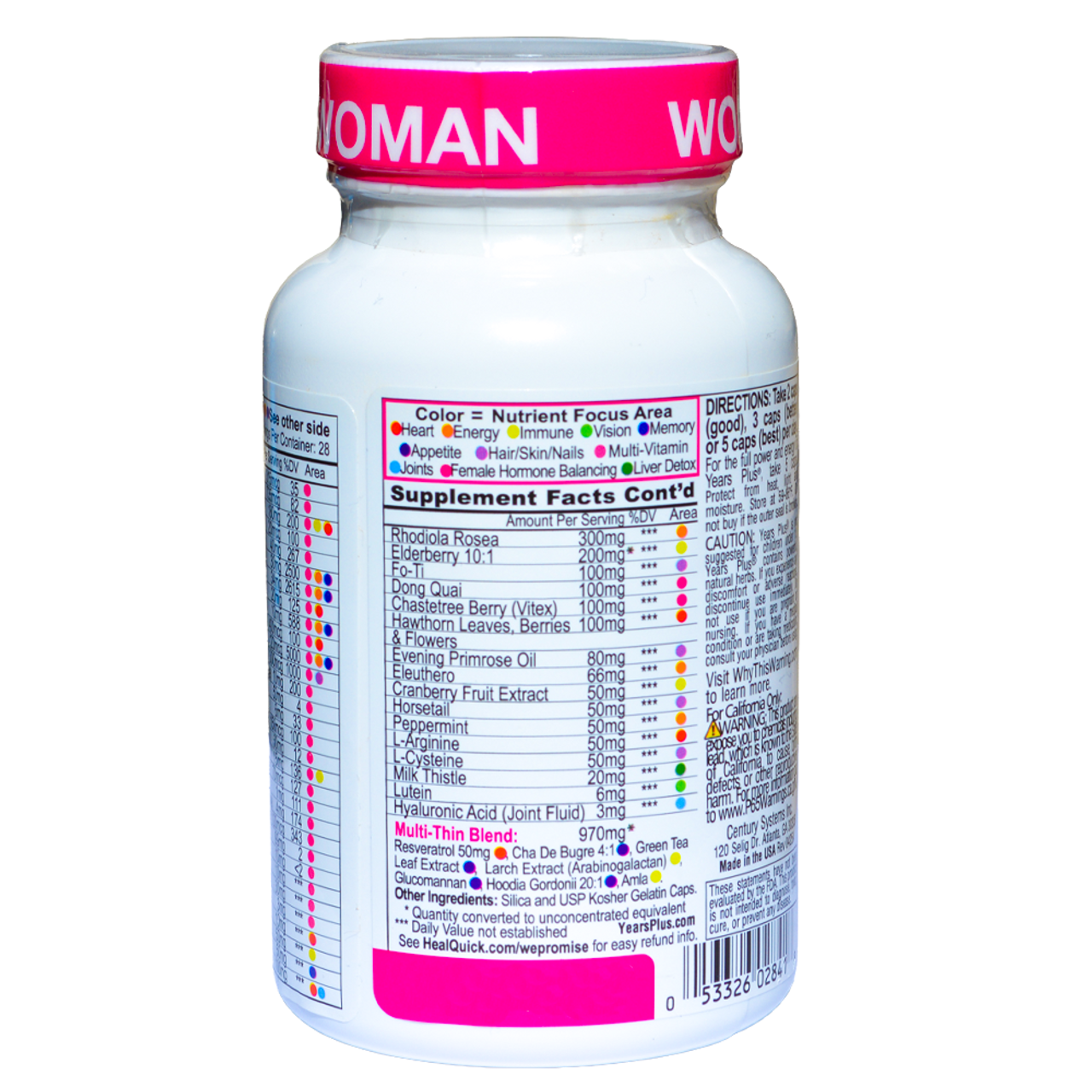 Years Plus Female Energy Complete Multivitamin + 7 Full Formulas Supplement Facts