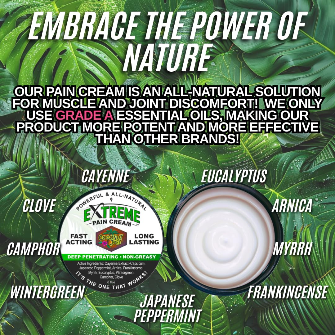 Pain Cream Offers Natural Support for Flexibility and Comfort, Made with Arnica, Clove, Camphor, Wintergreen, Cayenne, Eucalyptus,  Myrrh, Frankincense, & Japanese Peppermint Essential Oils