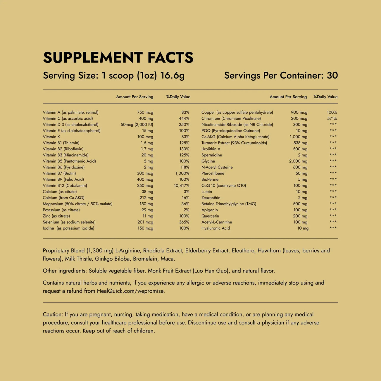Miracle 2000 GOLD Supplement Facts