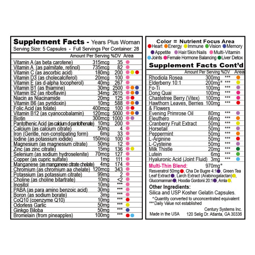 Years Plus Female Energy Complete Multivitamin + 7 Full Formulas Ingredient List