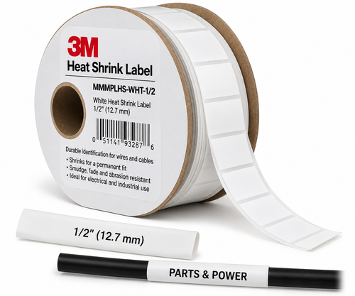 LABEL HEAT SHRINK,WHITE ,1/2"