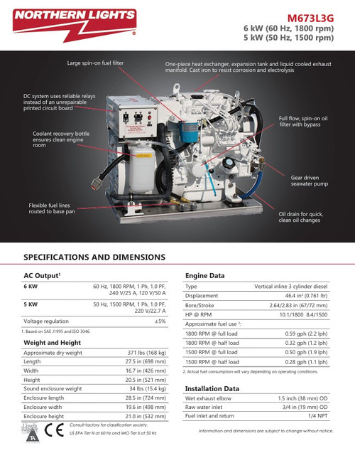 GENERATOR,MARINE,6KW, 60HZ,120/240V,1PH,TIER3,Note
