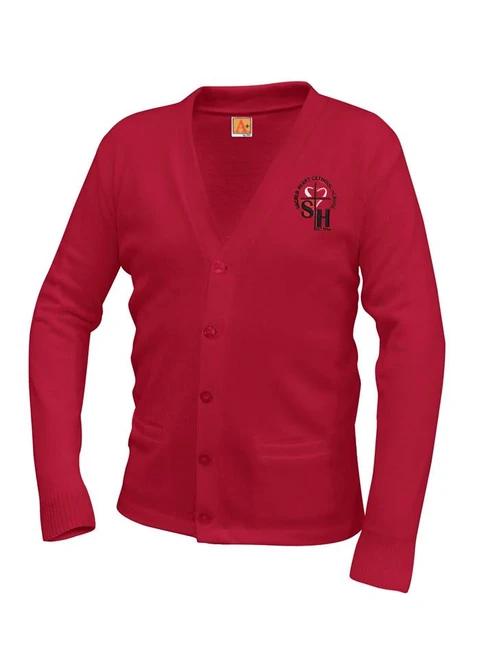 Red Button-Up Cardigan Sweater - Sacred Heart Middle School