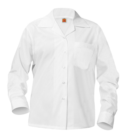 7-12th Grade Girls - Pointed Collar White Long Sleeve Broadcloth Oxford
