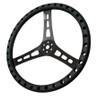 Steering Wheel, Lightweight, 13 in Diameter, 3 Spoke, 2-1/2 in Dish, Drilled Shot Peened Grip, Aluminum, Black Anodized, Each.