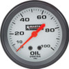 Oil Pressure Gauge, 0-100 psi, Mechanical, Analog, 2-5/8 in Diameter, Silver Face.
