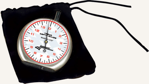Tread Depth Gauge, 1/32 to 7/16 in Tread Depth, Mechanical, Analog, Black Storage Pouch