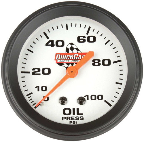 Oil Pressure Gauge, 0-100 psi, Mechanical, Analog, 2-5/8 in Diameter, Silver Face, Each