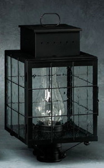 Pierced Square Post Lantern - Medium
Shown with Black Finish, Seedy Glass and H Wire Cage
