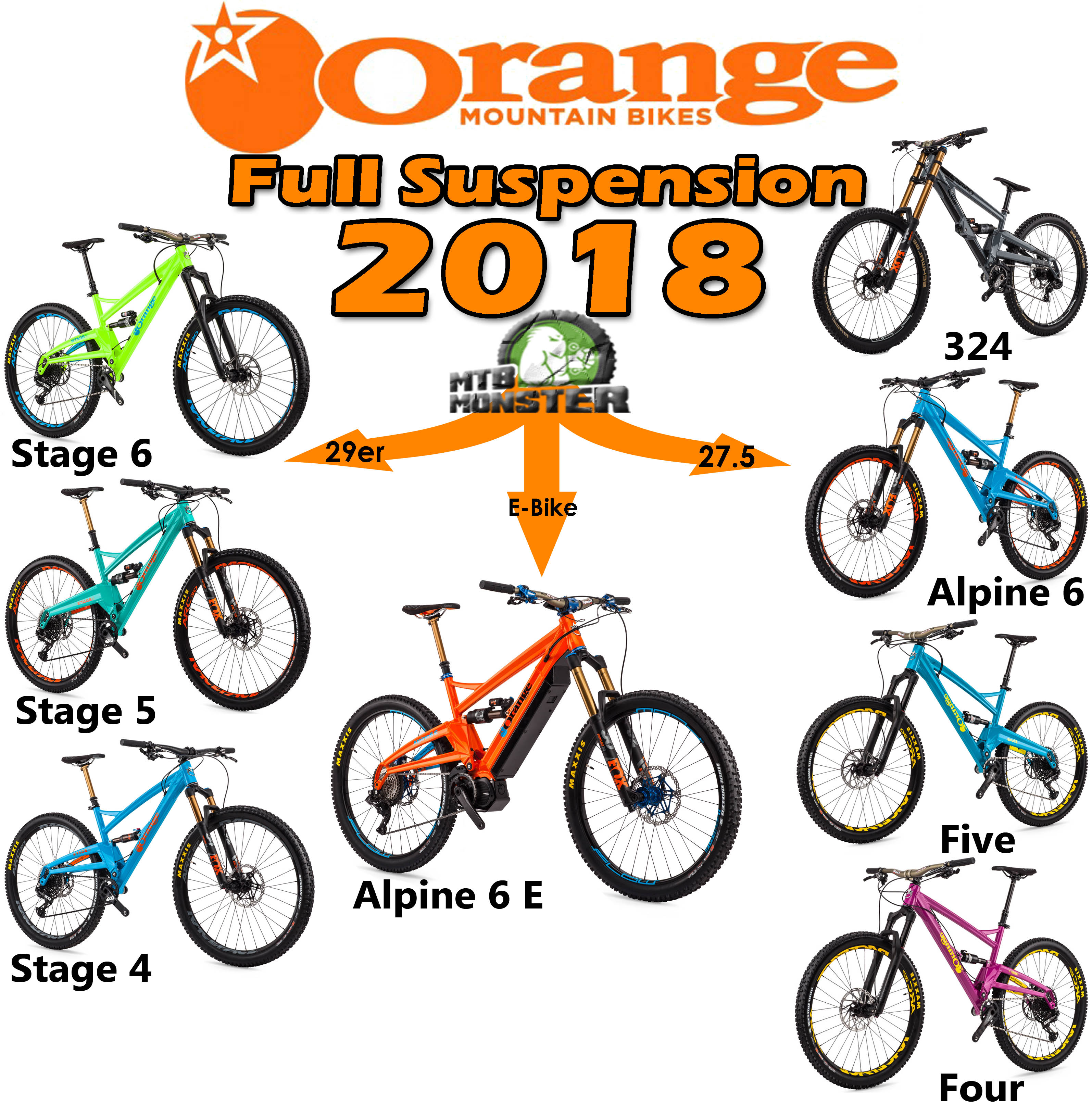 18 Orange Full Suspension Range Mtb Monster