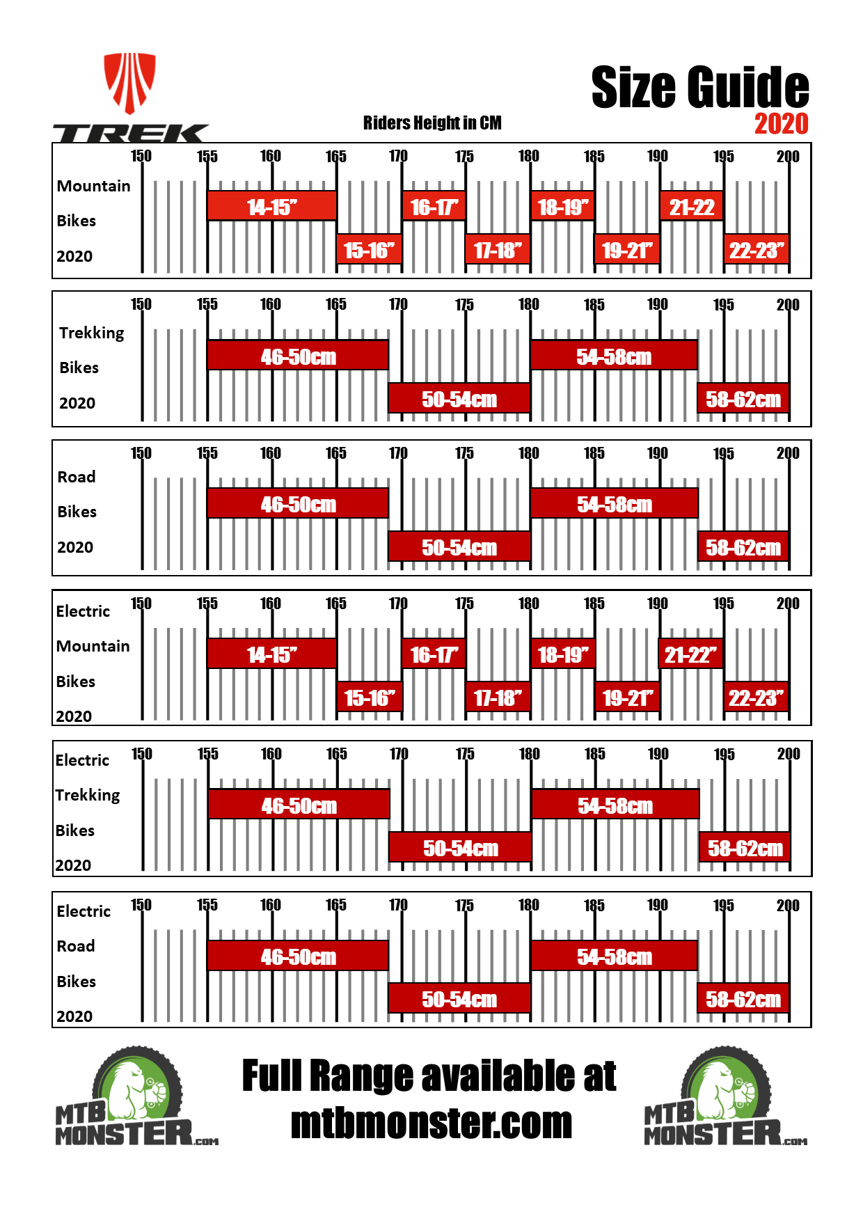 trek size chart mtb