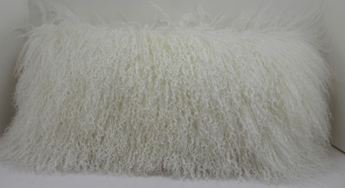 Snow white Mongolian lamb fur pillow Bright