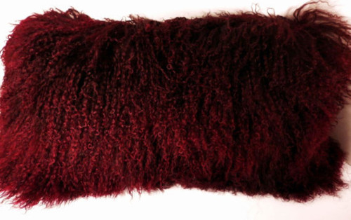 real burgundy mongolian lamb fur pillow