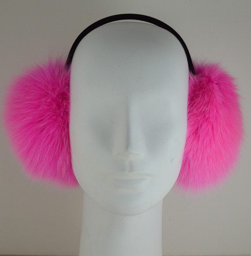 Real Light Hot Pink Fox Fur Earmuffs  Bubblegum             New