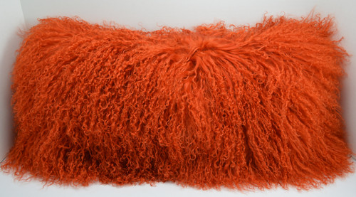 Real Bright Orange Mongolian lamb fur pillow