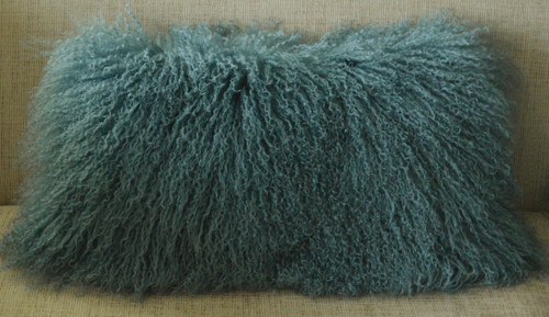Slate blue Mongolian lamb fur pillow