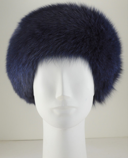 Real navy blue fox fur headband