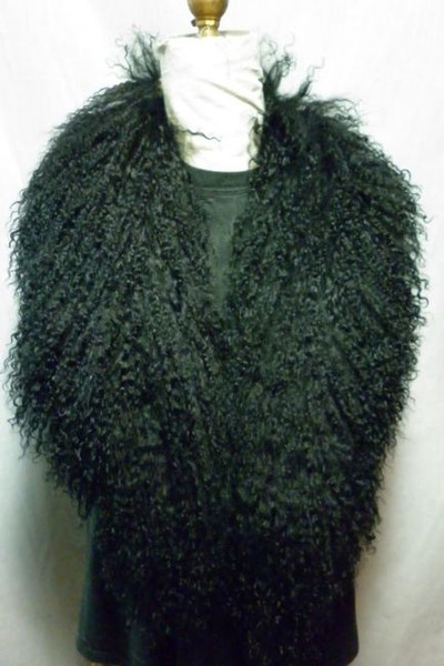 Real Black Mongolian Tibetan Lamb Detachable Fur Collar  