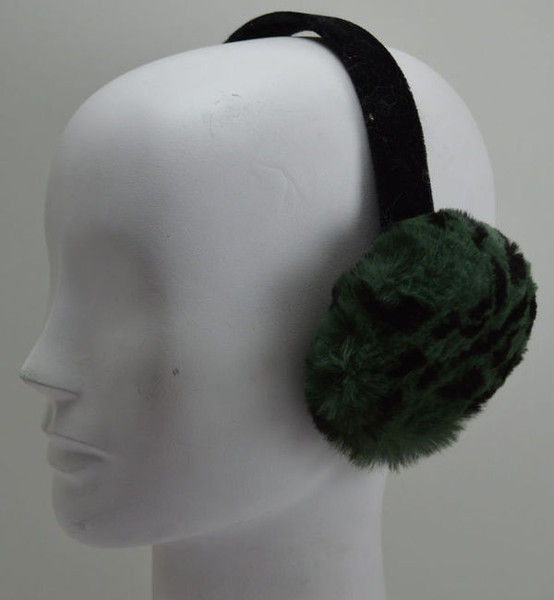 Real Sheared Rabbit Dyed Green Cheetah Fur Earmuffs New