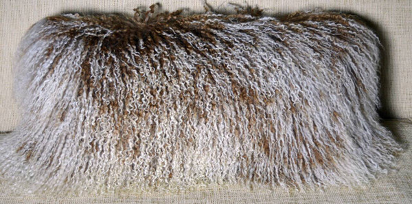   Mongolian Lamb Fur Pillow Caramel  Real Genuine  Camel Rust  Authentic Tibet cushion