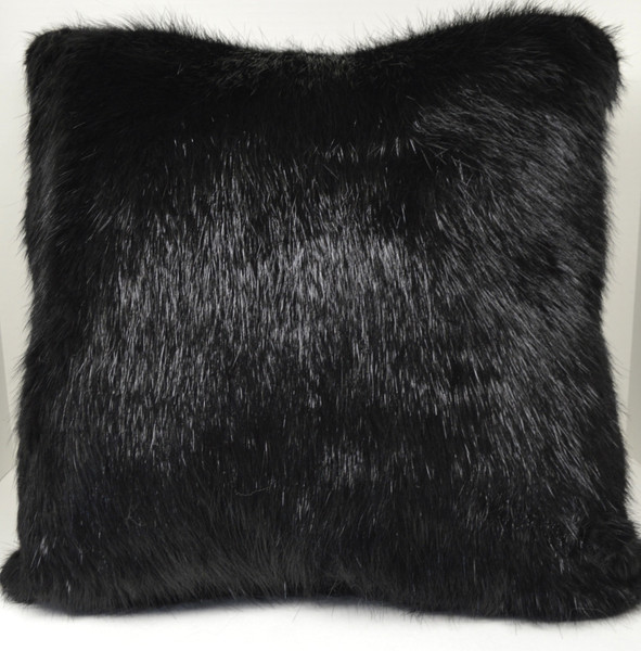 Black beaver fur pillow