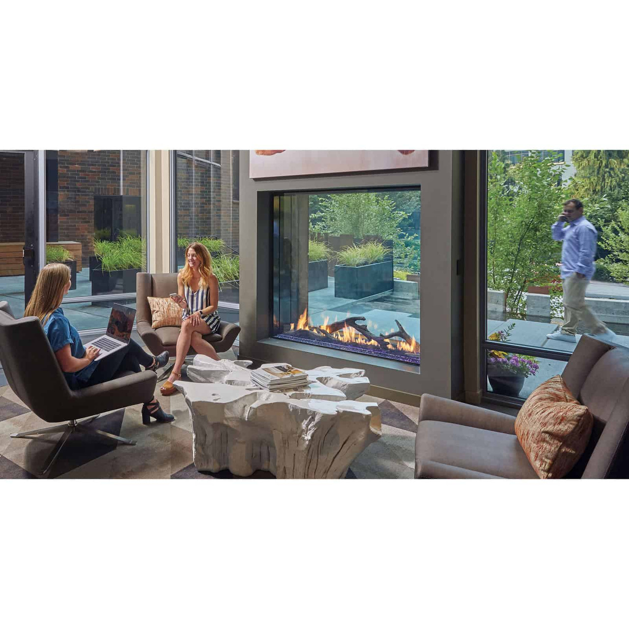 DaVinci Fireplaces - See-Through Modern Linear Fireplace - AMS