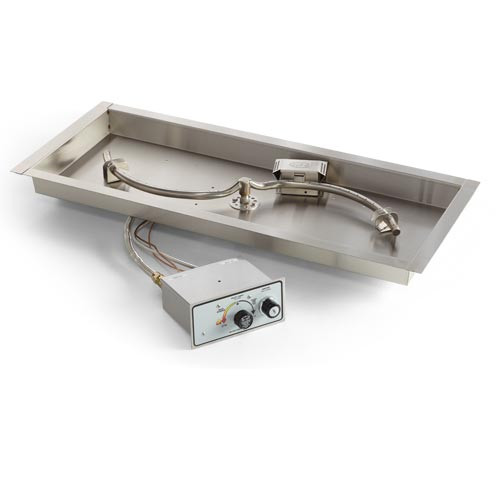 36 X 14" S-Burner Rectangle Bowl Pan Fire Pit Insert Push Button / Flame Sense  - Natural Gas or Propane - HPC - FPPK36X14-S-FLEX