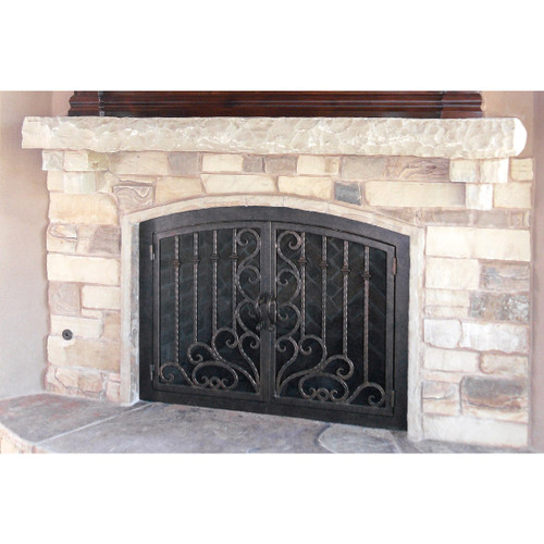 Arcadia Arched Fireplace Door - Wrought Iron | White Surround