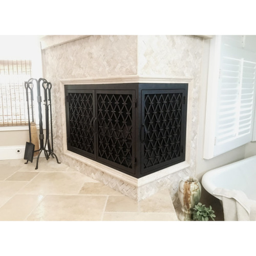 Trabuco Rectangular L-Shape  Fireplace Door - Wrought Iron | White Surround