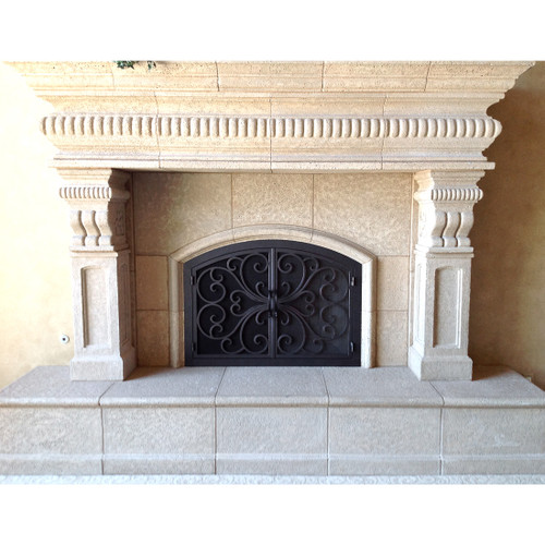 Classic Arched Fireplace Door - Wrought Iron - AMS Fireplace - White Surround