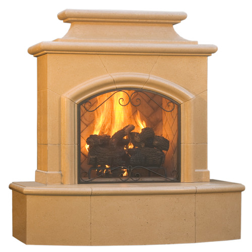 Mariposa Fireplace, Cafe Blanco, Pictured with 16” Radioused Bullnose Hearth | American Fyre Designs
